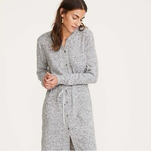 Gray Cozy Long Knit Dress with Drawstring Waist